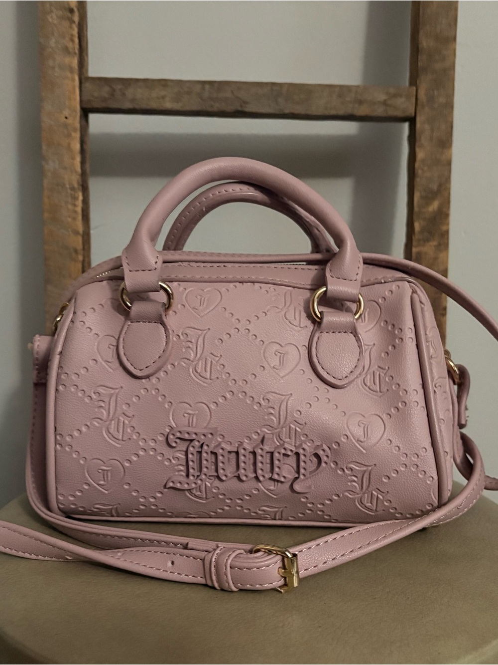 Juicy Couture Dusty Pink Embossed Crossbody Satchel